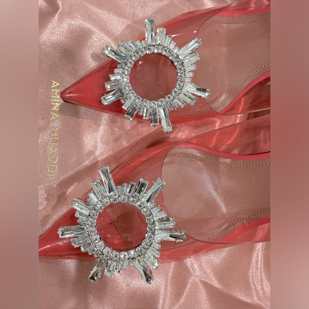 AMINA MUADDI
Begum leather-trimmed crystal-embellished PVC pumps